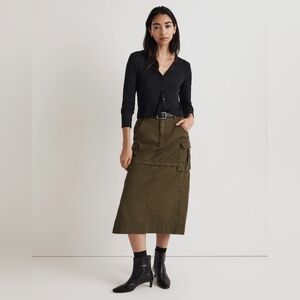 Madewell Cotton Cargo Convertible Midi Skirt in (Re)generative Chino In Loden XL